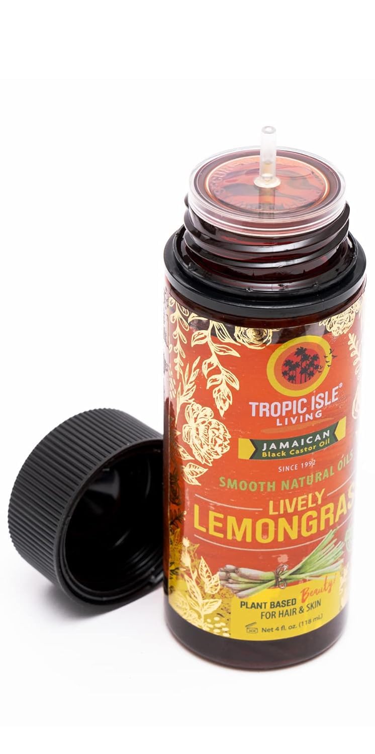 Tropic Isle Living Smooth Natural Oils, Lemongrass Essential Oil with Jamaican Black Castor Oil Blend for Natural Skin & Hair Care Treatment, Refreshing Fragrance