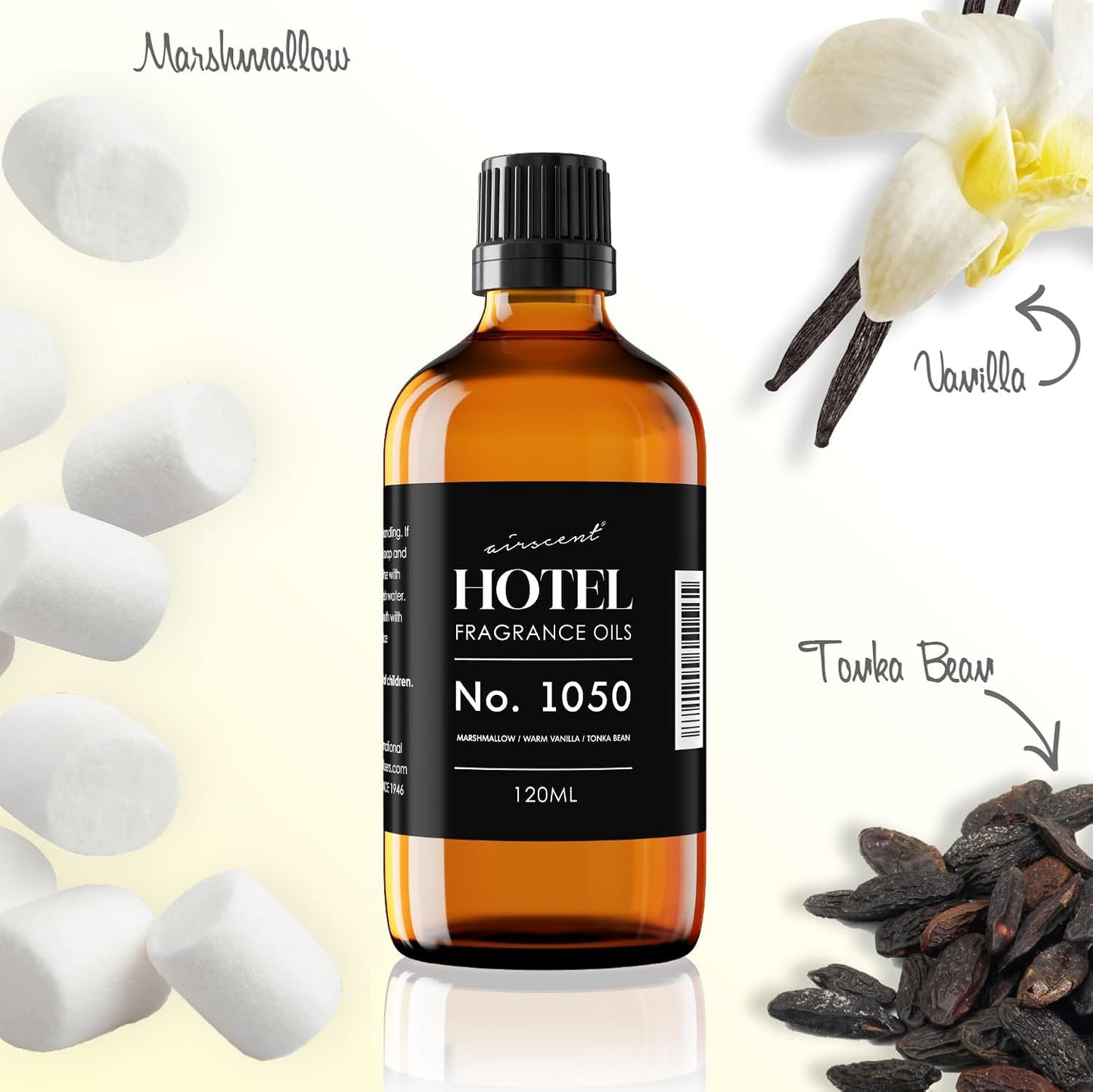 AirScent Warm Vanilla Hotel Diffuser Oil No. 1050 - Marshmallow Vanilla Tonka Bean - Premium Fragrance Oil for Ultrasonic and Waterless Diffusers and Crafting - 10 mL, 0.34 fl oz Dropper Bottle