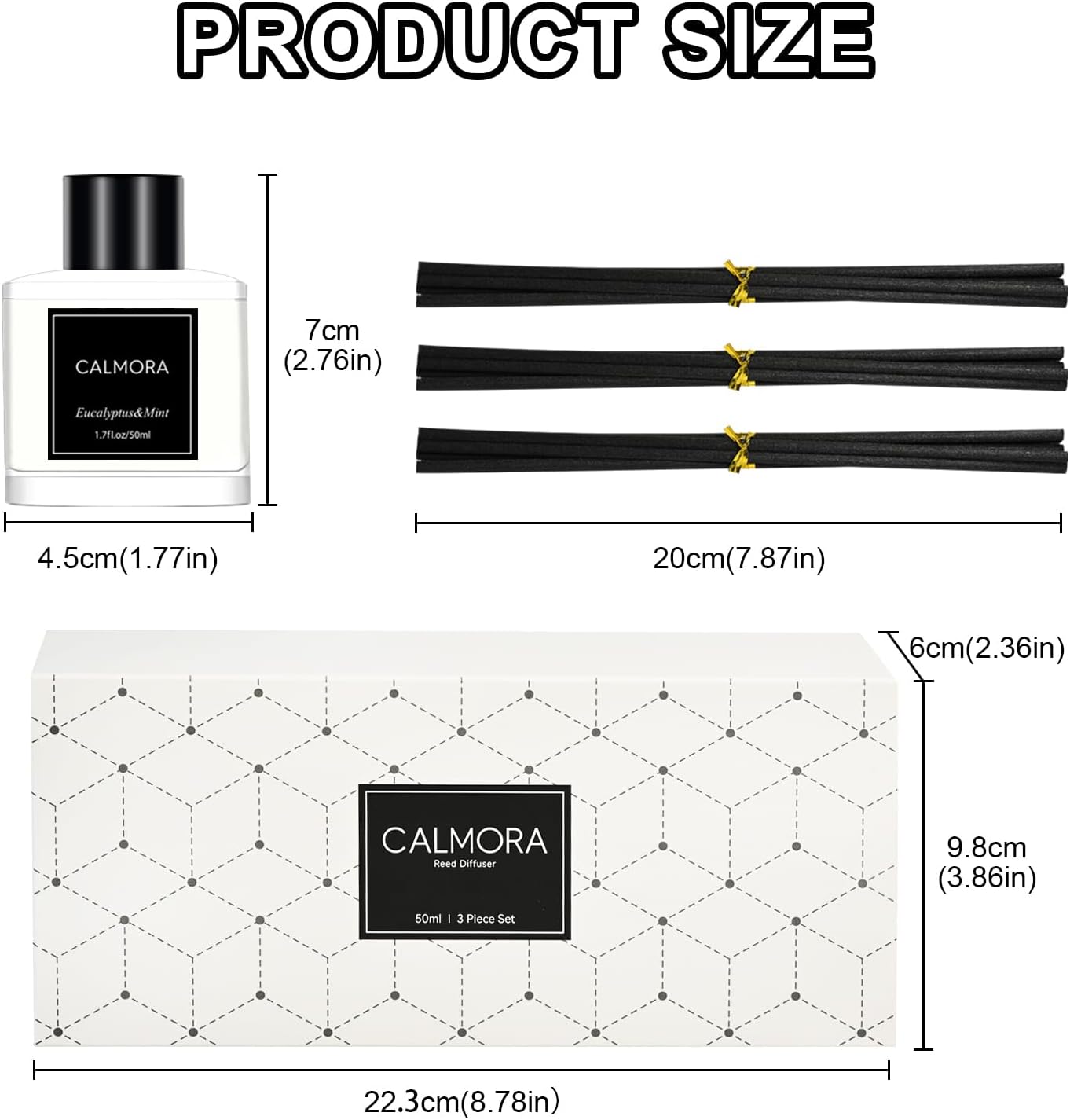 CALMORA Reed Diffuser Set of 3, 50ml Fresh Linen/Eucalyptus & Mint/Ocean Scented Oil Diffuser with 15 Sticks | Home Fragrance for Bedroom, Bathroom, Office & Living Room