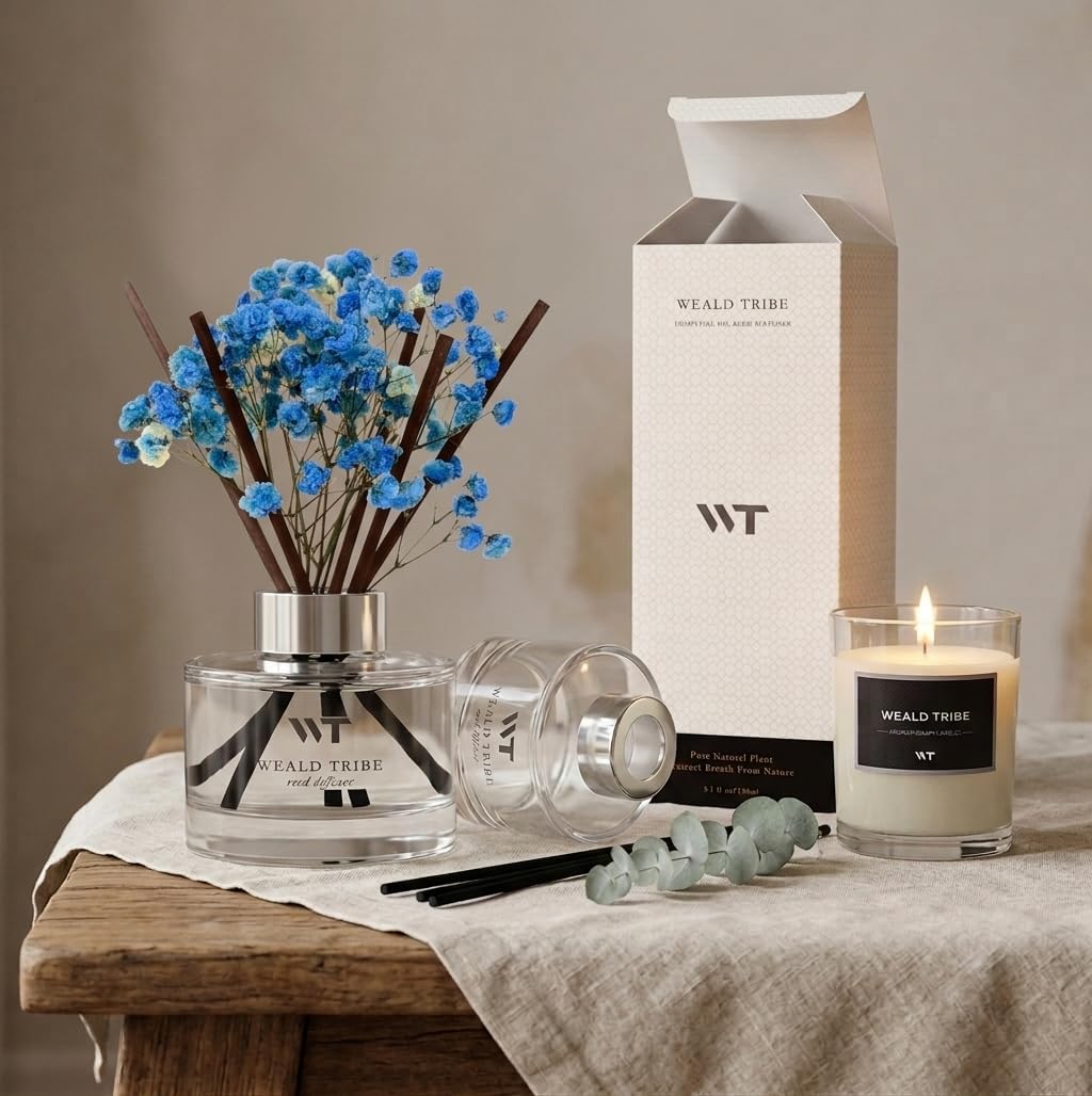 Flower Reed Diffuser Set Cashmere Vanilla Scent for Bathroom Accessories,Christmas Shelf Decor & Air Fresheners, Bedroom Sticks Defusers with 5.1 fl oz Essential Oils, Office Gifts