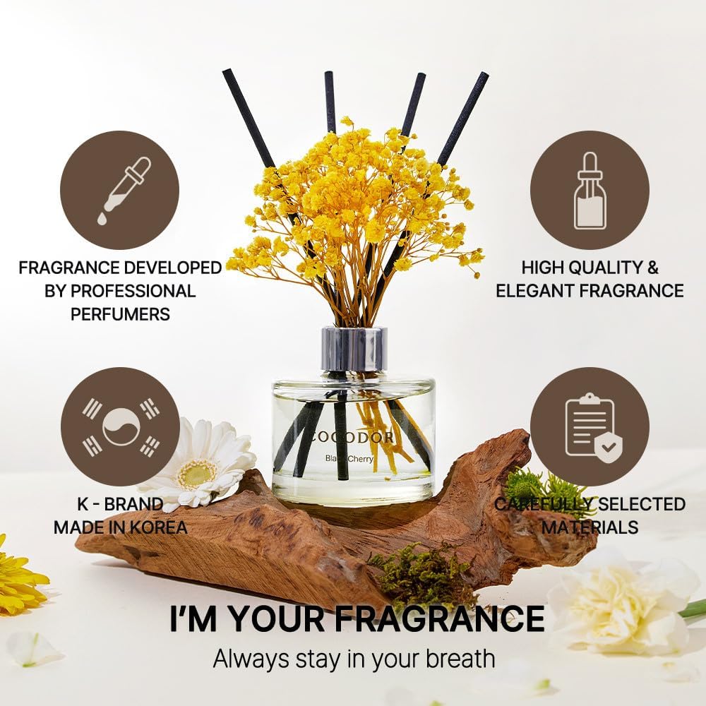COCODOR Flower Reed Diffuser Set / 6.7oz / Clean Linen/Scent Diffuser with Sticks Home Fragrance Reed Diffuser for Bathroom Shelf Decor