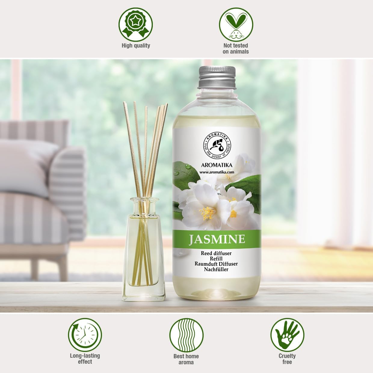 Jasmine Reed Diffuser Refill - 4x17 Fl Oz - Scented Reed Diffuser Refill - Home Fragrance - Air Freshener - Room Freshener - Floral & Long Lasting Scent - Aromatherapy