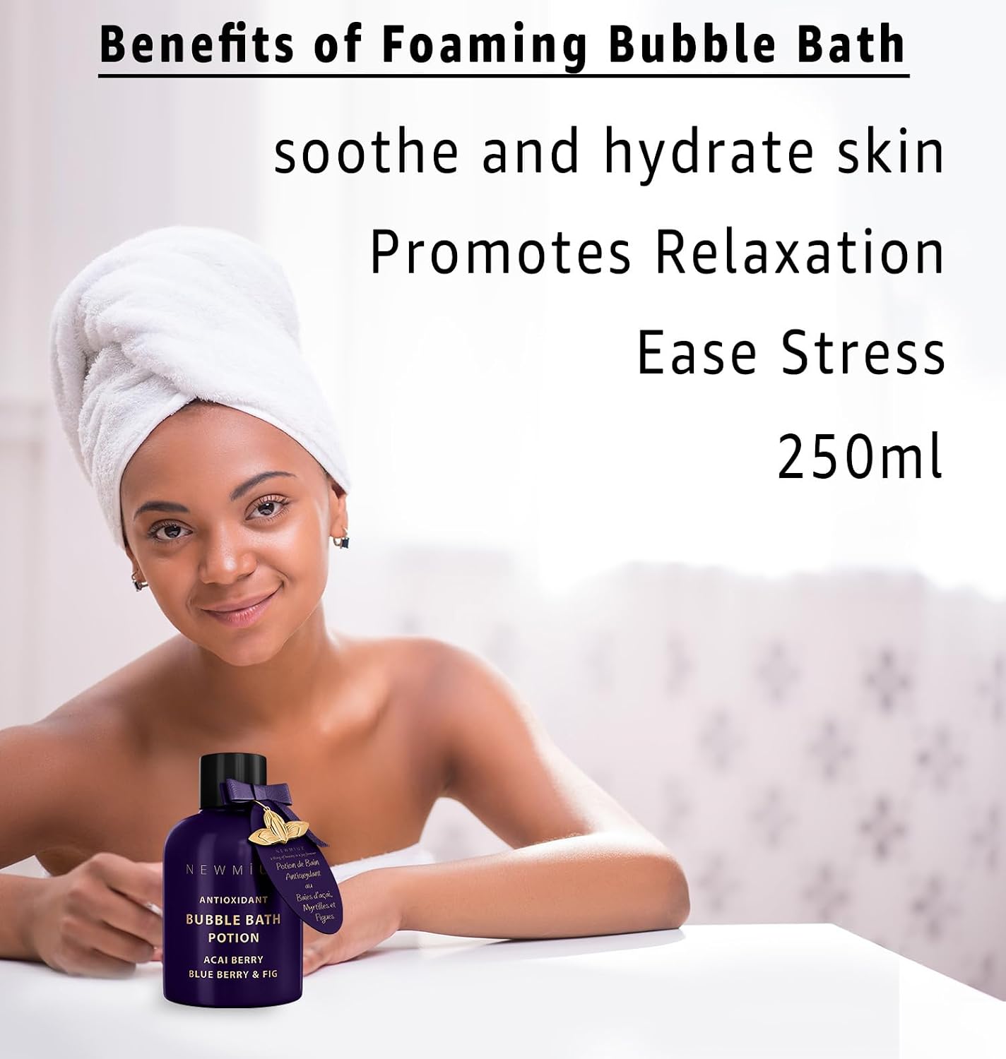 Antioxidant Bubble Bath Long Lasting Foam with Acai Berry Blueberry Fig Essential Oils Detox Hydrating Relaxing Stress Relief Self Care Spa Gift