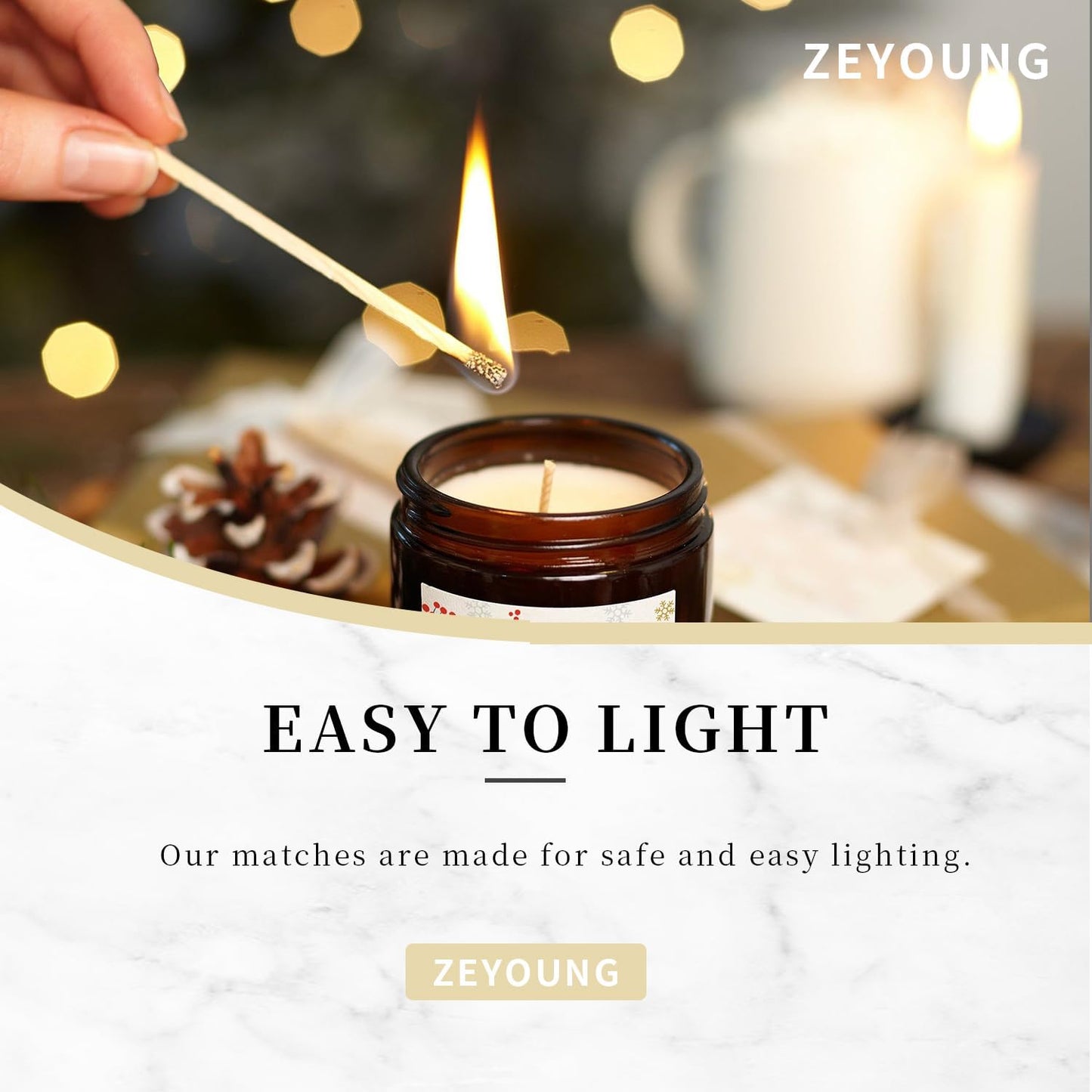 2.55"/6.5cm White matches Included with 5 Match Holder, 5 Count match Bottles with Candle Matches in a Jar, Long Fireplace for Grill Fireplace BBQ, 100Pcs Long Wooden Matchsticks for Custimiz Events