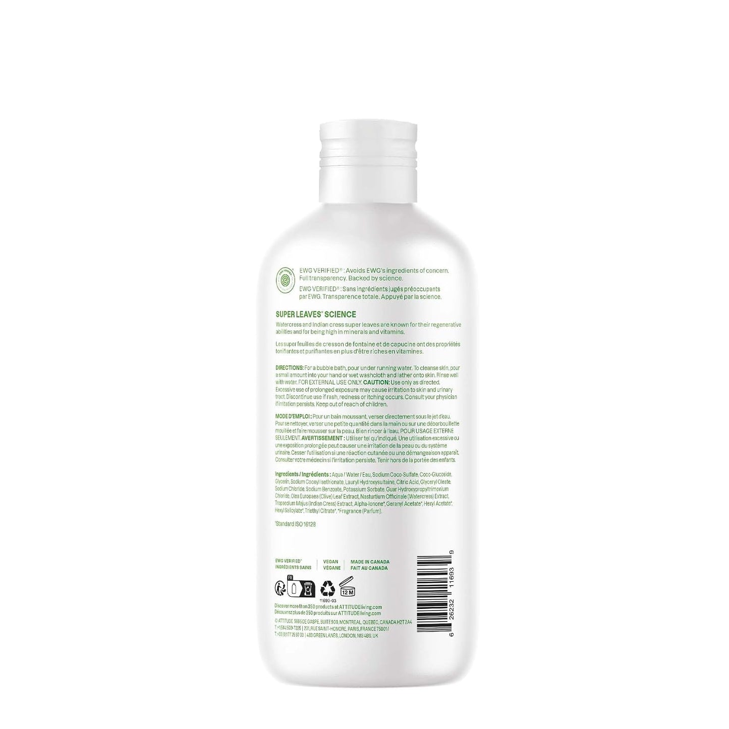 Attitude Bubble Bath, EWG Verified, Plant and Mineral-Based, Dermatologically Tested, Vegan Body Care Products, Pear & Amber Scent, 16 Fl Oz
