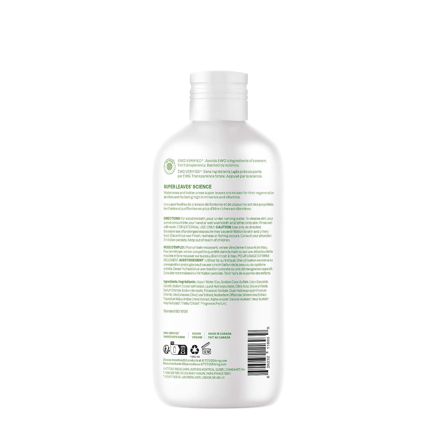 Attitude Bubble Bath, EWG Verified, Plant and Mineral-Based, Dermatologically Tested, Vegan Body Care Products, Pear & Amber Scent, 16 Fl Oz