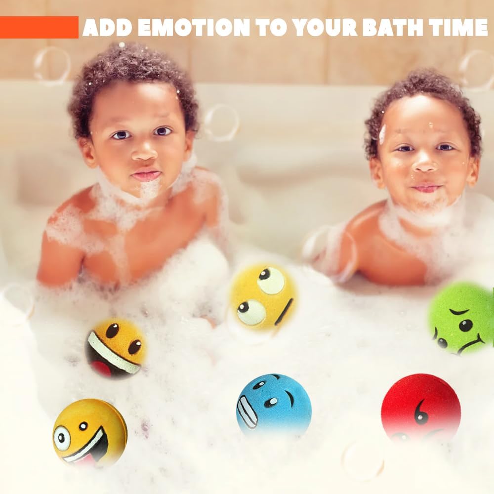 HZEX Large Emotion Face Bath Bombs Set of 6 – Fun Emoji-Inspired Spa Fizzies – Handmade with Shea Butter, Cocoa Butter & Essential Oils – Moisturizing Gift Set for Women, Men & Kids