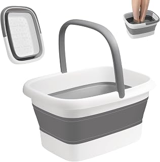 SSKT Collapsible Foot Bath Soak Tub with Handle – Portable Foldable Foot Spa Basin for Soaking Feet, Pedicure, Detox & Relaxation – Plastic Foot Soaker for Home & Travel (Grey)