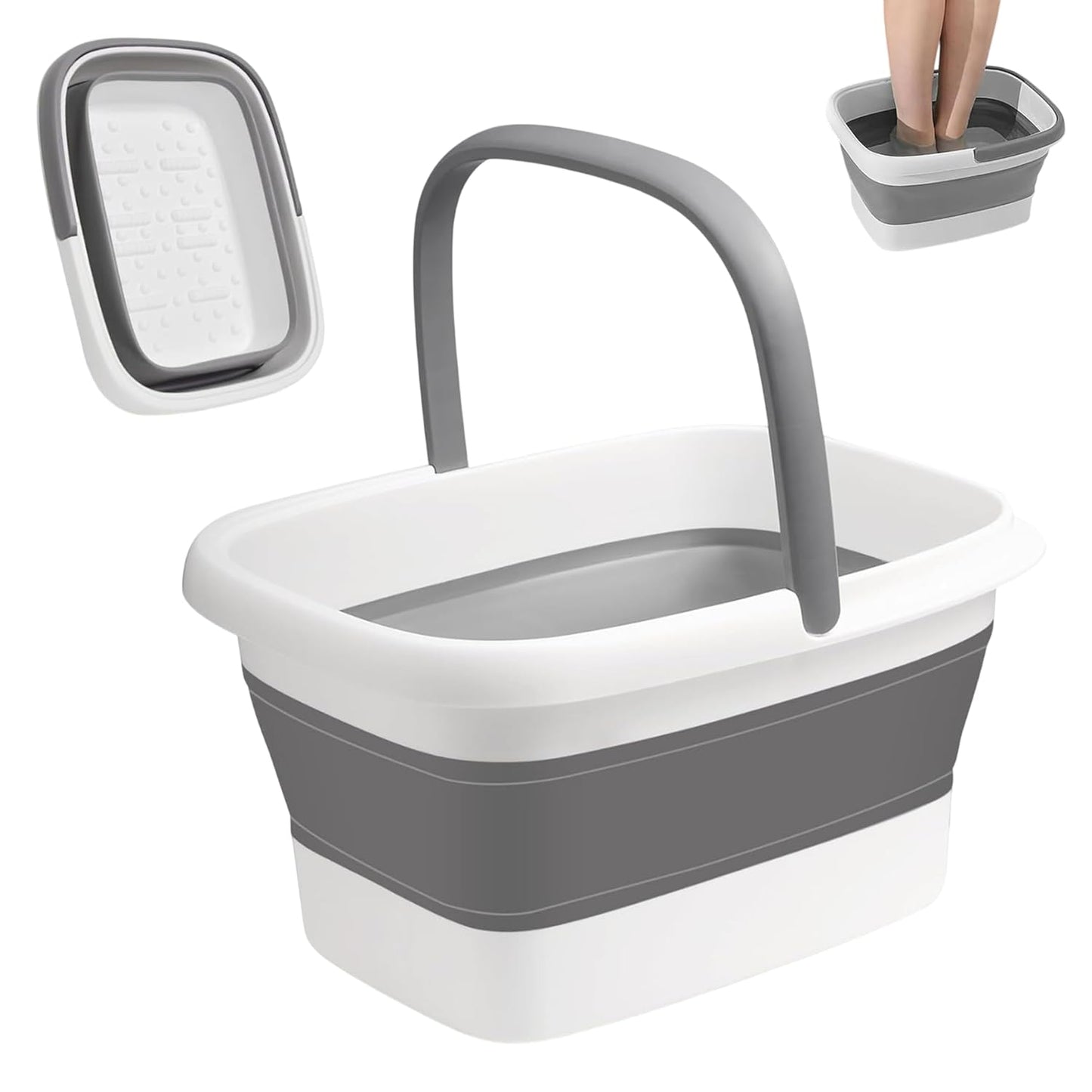 SSKT Collapsible Foot Bath Soak Tub with Handle – Portable Foldable Foot Spa Basin for Soaking Feet, Pedicure, Detox & Relaxation – Plastic Foot Soaker for Home & Travel (Grey)