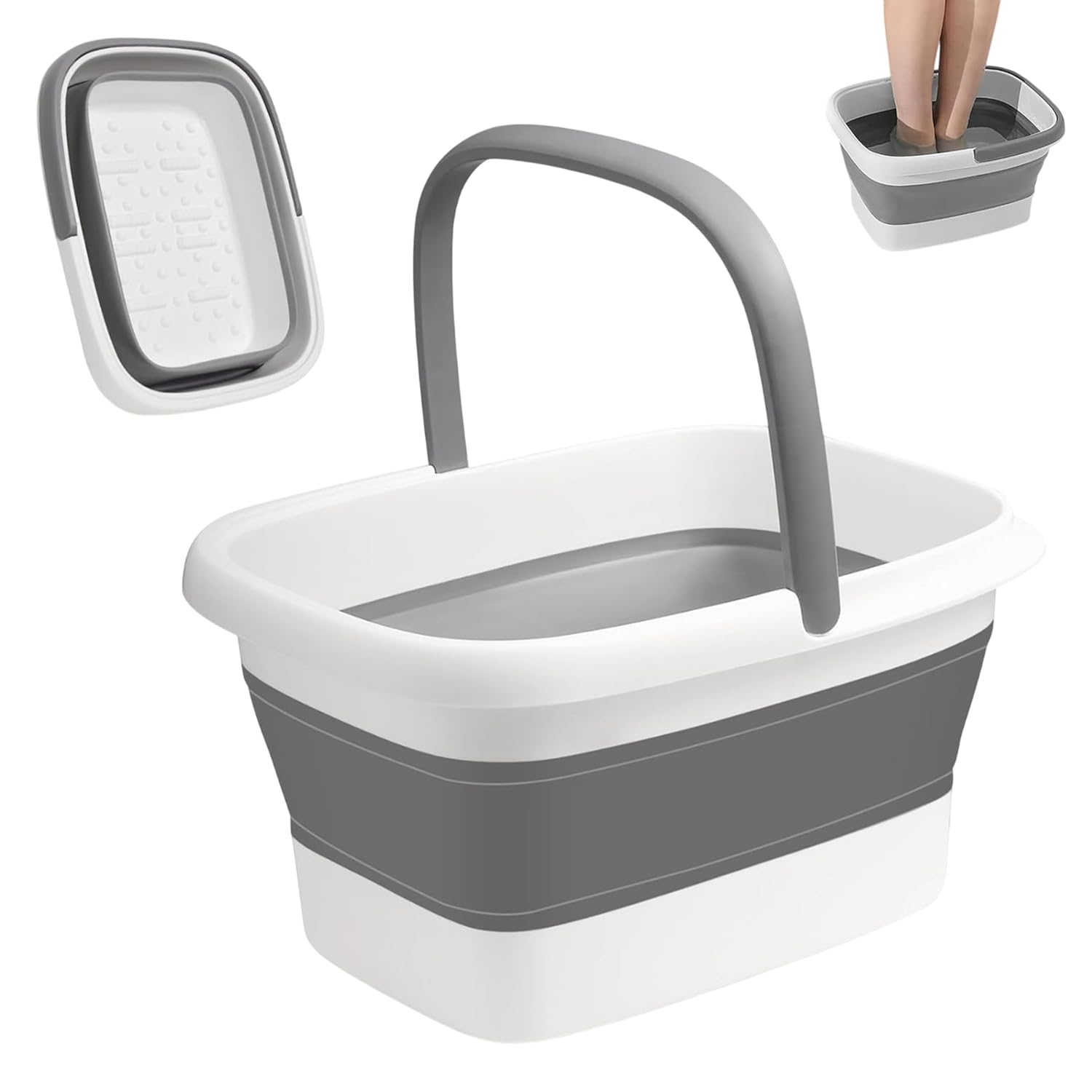 SSKT Collapsible Foot Bath Soak Tub with Handle – Portable Foldable Foot Spa Basin for Soaking Feet, Pedicure, Detox & Relaxation – Plastic Foot Soaker for Home & Travel (Grey)
