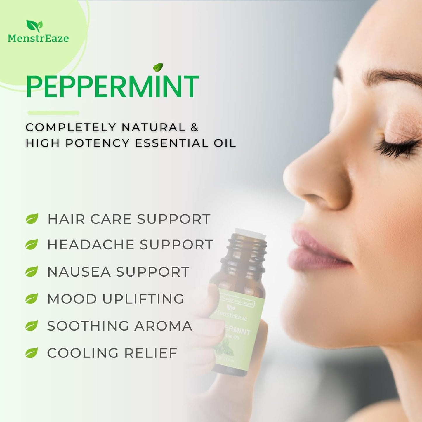 Skin Safe Peppermint Essential Oil Dropper Bottle, High Potency, 100% Natural & Pure, Migraine & Headache Support, Aromatherapy for Diffuser, Skin, Hair, Refreshing and Calming, 10ml