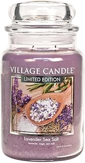 Village Candle Lavender Sea Salt Large Glass Apothecary Jar Scented Candle, 21.25 oz, Purple