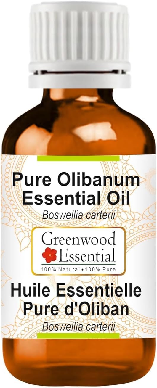 Greenwood Essential Olibanum Essential Oil (Boswellia carterii) Pure | Non-Sticky | Non-Greasy | Lightweight | Men & Women | All Skin Types | Steam Distilled 10ml (0.33 oz)