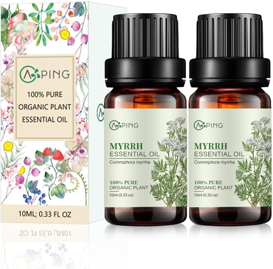 2-Pack Myrrh Essential Oil - 100% Pure Organic Natural Plant (Commiphora myrrha) Myrrh Oil for Diffuser, Aroma, Spa, Massage, Yoga, Perfume, Body - 2x10ML