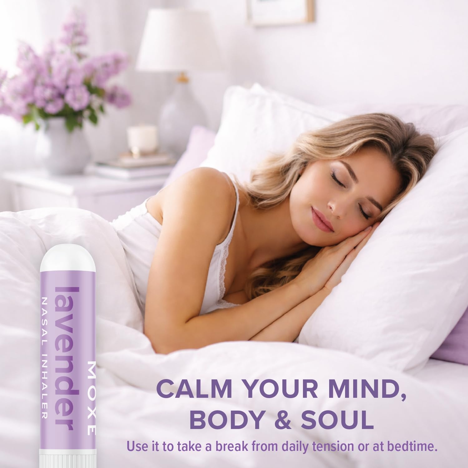 MOXE Lavender Essential Oil Nasal Inhaler, Therapeutic No-Mess Aromatherapy, Relaxation, Naturally Calming, Before Sleep Routine, Uplifts Mood, Pure and Undiluted, Made in USA (1 Pack)