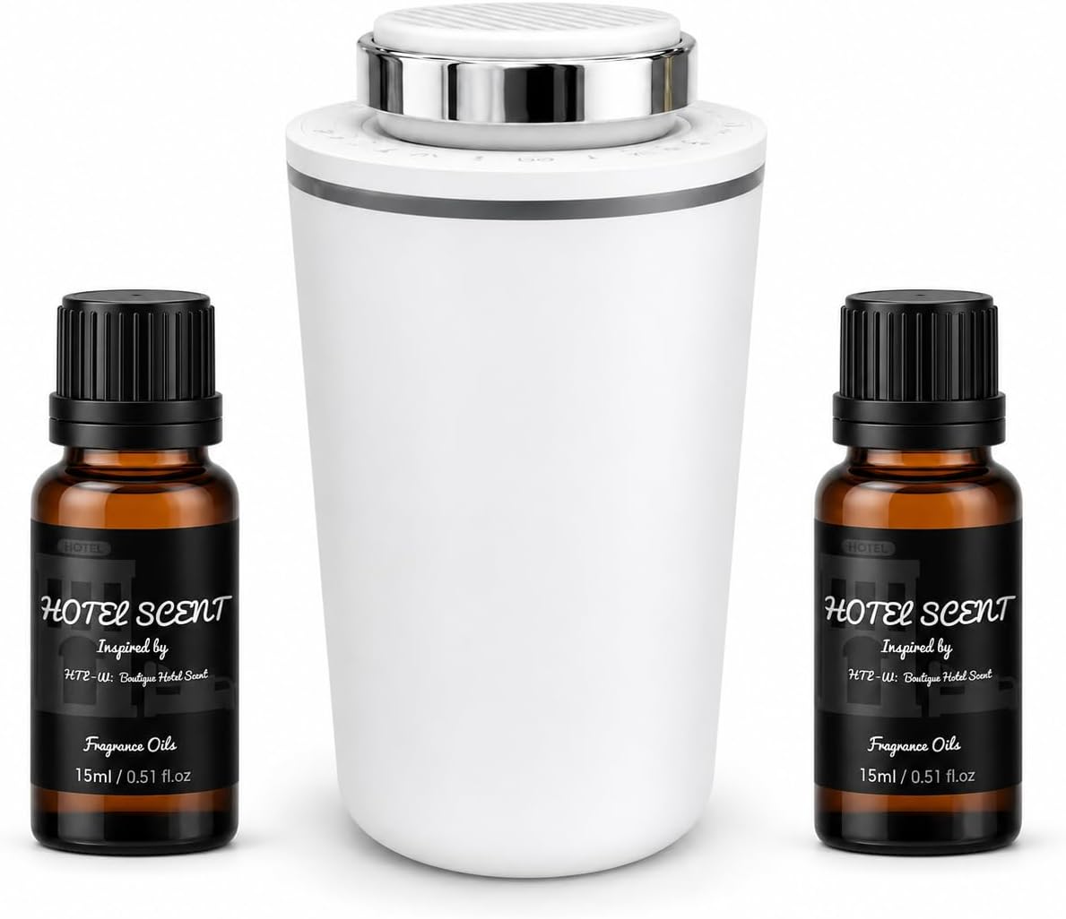 XEITIN Waterless Essential Oil Diffuser with 2 x 15mL Hotel Scent Fragrance Oil, Mini Scent Air Machine Portable Diffuser for Car Office Home (White)