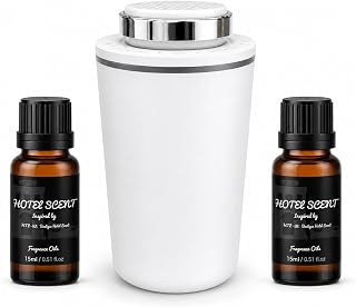 XEITIN Waterless Essential Oil Diffuser with 2 x 15mL Hotel Scent Fragrance Oil, Mini Scent Air Machine Portable Diffuser for Car Office Home (White)