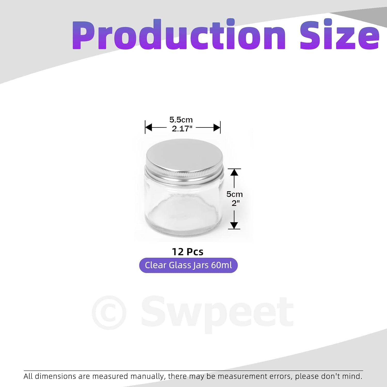 Swpeet 15 Packs 2 oz - 60ML Transparent Glass Jar with Silver Lid Assortment Kit, Round Containers Cosmetic Glass Jars with Lids Travel Jars Cosmetic Containers for Cream, Lotion