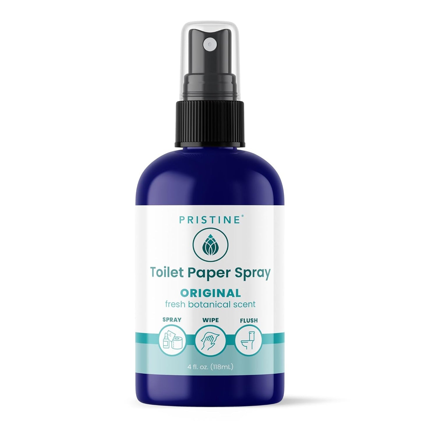 PRISTINE Toilet Paper Spray, As Seen on Shark Tank, Flushable Wipe Alternative, Personal Cleansing Bathroom Spray for Regular Toilet Tissue, Bidet Alternative, Made in USA, Original, 4oz Bottle