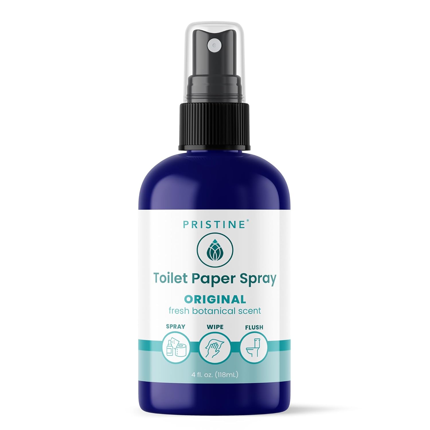 PRISTINE Toilet Paper Spray, As Seen on Shark Tank, Flushable Wipe Alternative, Personal Cleansing Bathroom Spray for Regular Toilet Tissue, Bidet Alternative, Made in USA, Original, 4oz Bottle