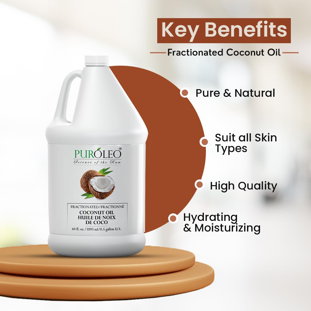 PUROLEO Fractionated Coconut Oil 64 Fl Oz/1900 ML (Packed In Canada) 100% Natural and odorless Moisturizer & Carrier Oil l Hair Skin Body, Aromatherapy, Massage, Makeup Remover