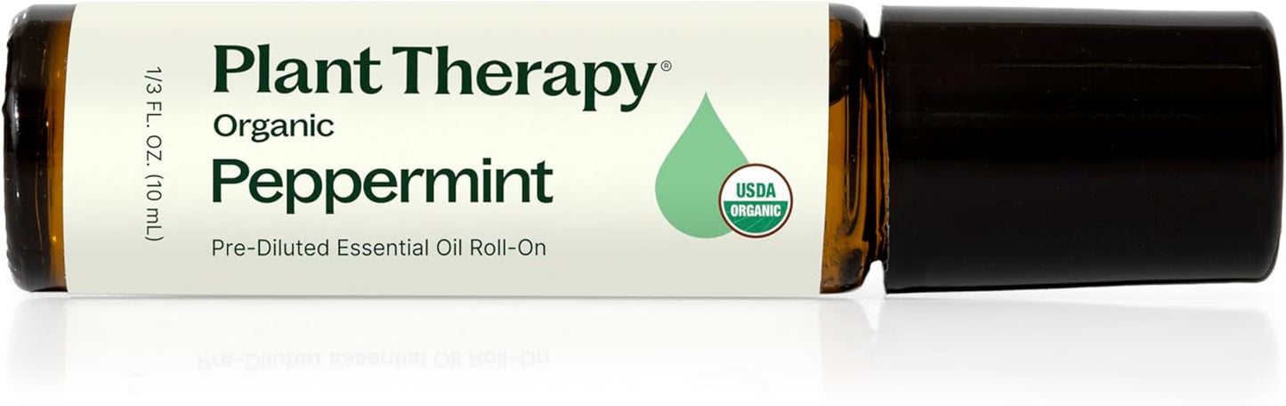 Plant Therapy Organic Peppermint Essential Oil 10 mL (1/3 oz),100% Pure, Pre-Diluted Roll-On, USDA Certified Organic Aromatherapy, for Neck Tension and Muscle Discomfort
