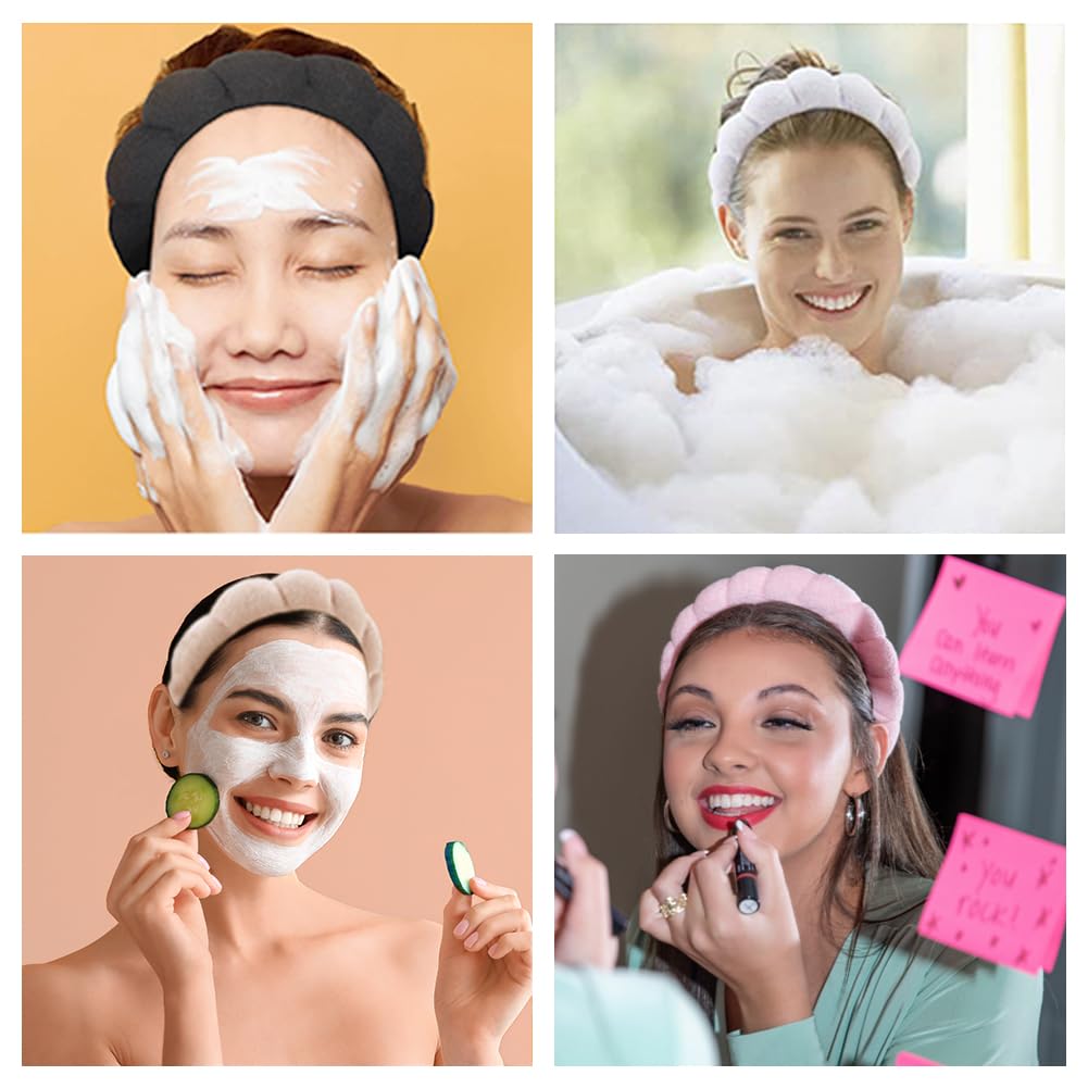 AOENJIE Spa Headbands for Washing Face or Makeup, Sponge Bubble Skincare Headbands, Puffy Terry Cloth Hairband for Women, Skin Care Makeup Headwear Hair Accessories for Girls