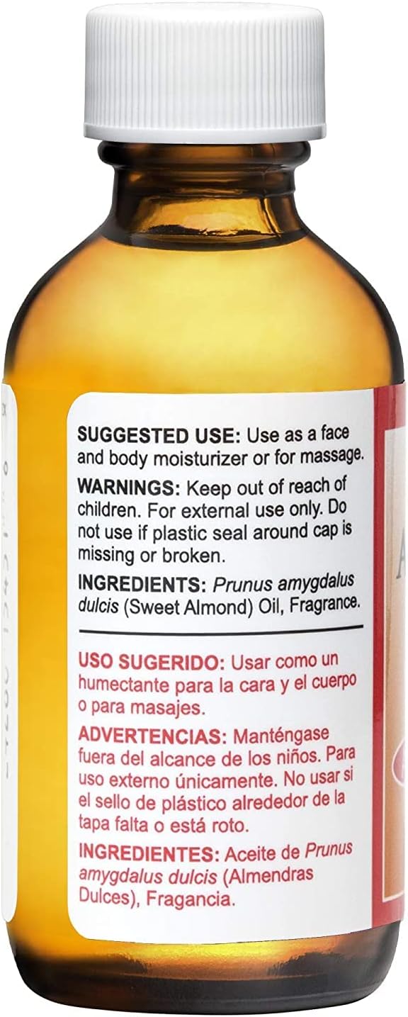 De La Cruz Sweet Almond Oil, Natural Hair and Skin Moisturizer, 3-Pack of 2 FL Oz Glass Bottles