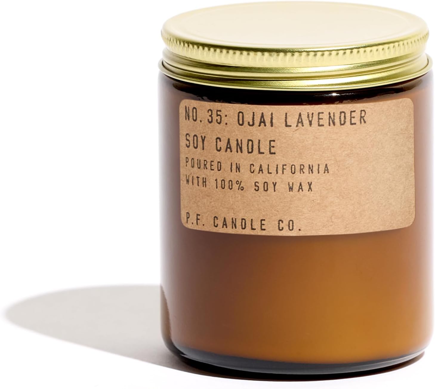 P.F. Candle Co. Ojai Lavender Classic Standard Scented Soy Wax Candle (7.2 oz) 40-50 Hour Burn Time, Amber Glass Jar, Made in The U.S.A.