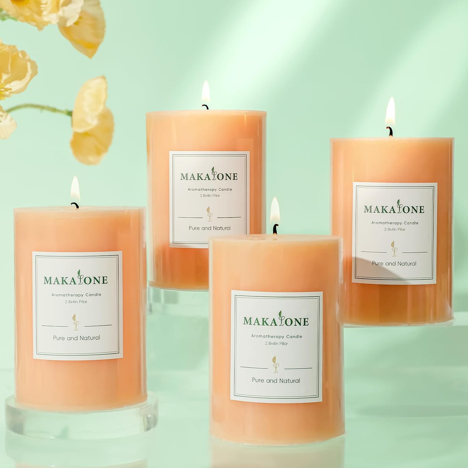 4 Pack Vanilla Lavender Scented Pillar Candles,Natural Soy Wax Pillar Candles-2.8x4In,60H Long Lasting Burning Fragrance Candles for Home,Spa,Stress Relief & Wedding（Peach Pink）