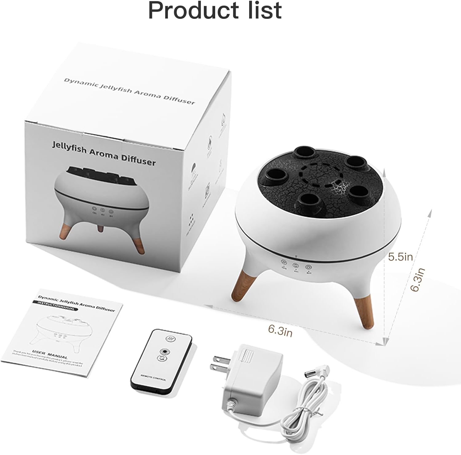 Essential Oil Diffuser 250ML,Jellyfish Diffuser Air Humidifiers Sound Pickup Ultrasonic Aromatherapy Diffuser Remote Control 7 Color Lights for Home Bedroom Office Hotel(White)
