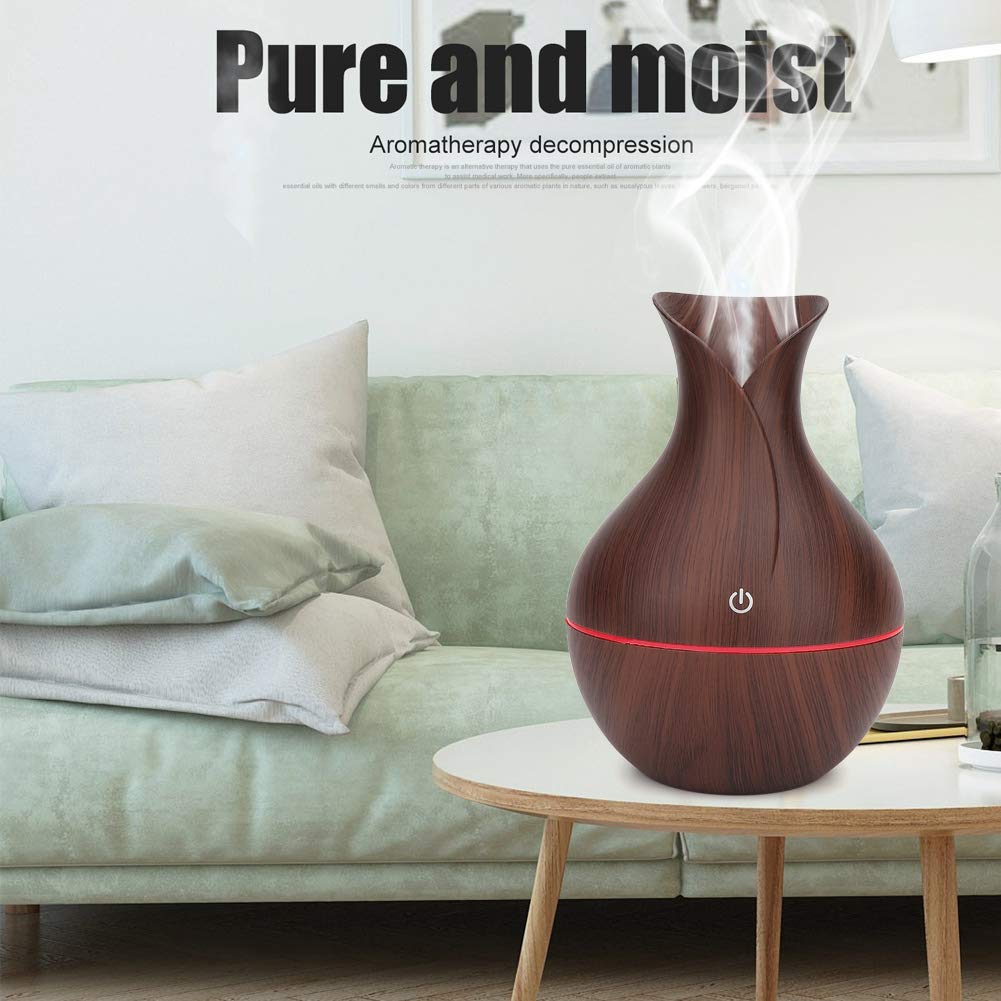 Essential Oil Diffuser, 130ml USB LED Ultrasonic Diffuser Essential Oil Diffuser Humidifier with 7 colors Portable Cool Mist Humidifier for Home Office.(Dark Wooden Grain)