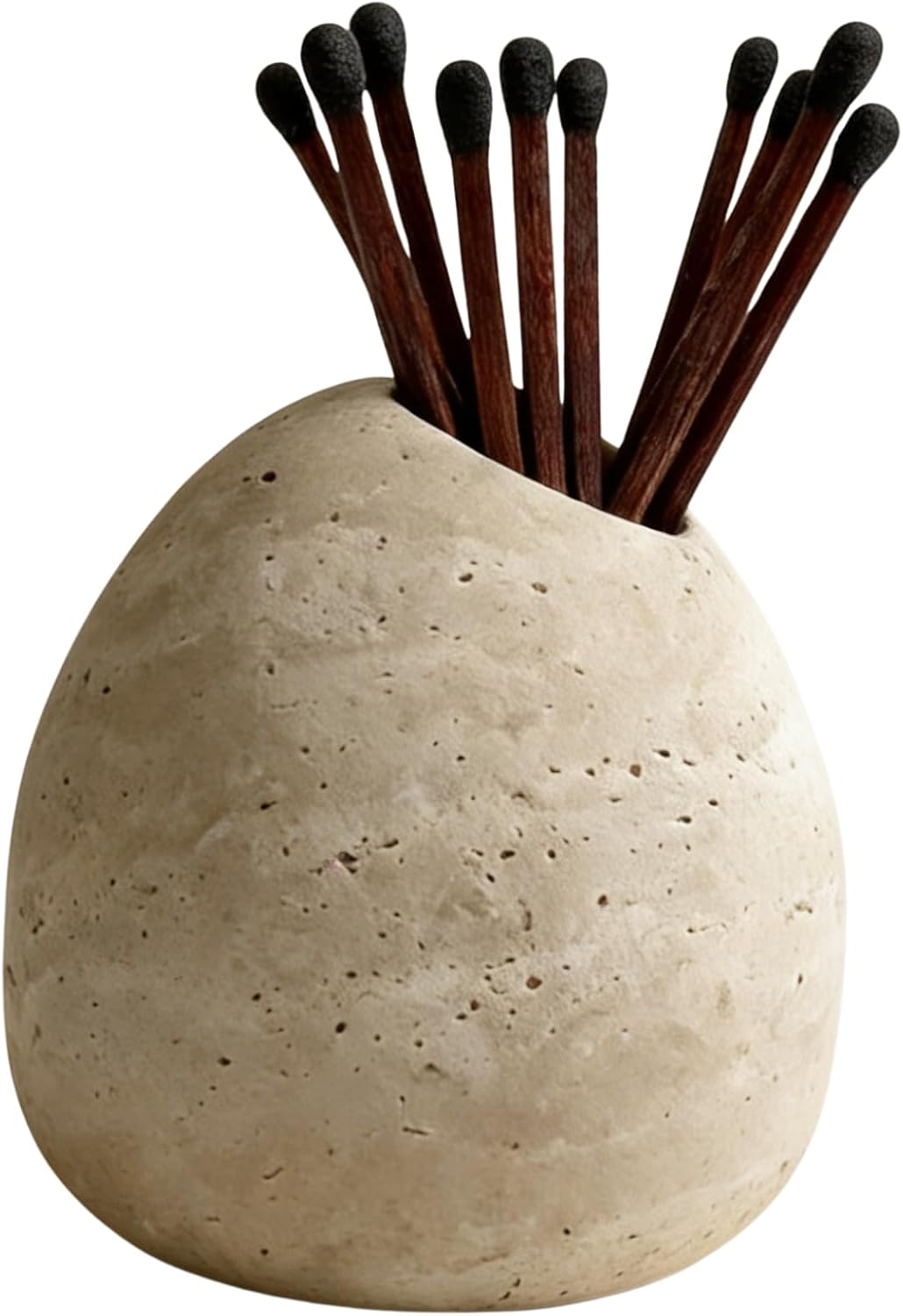 Travertine Match Holder & Extra Striker Pad 3.2in Handmade Stone Match Organizer Matches in a Jar Decorative Cute Matchstick Container Home Kitchen Decor Housewarming Wedding Gift Matches Not Included