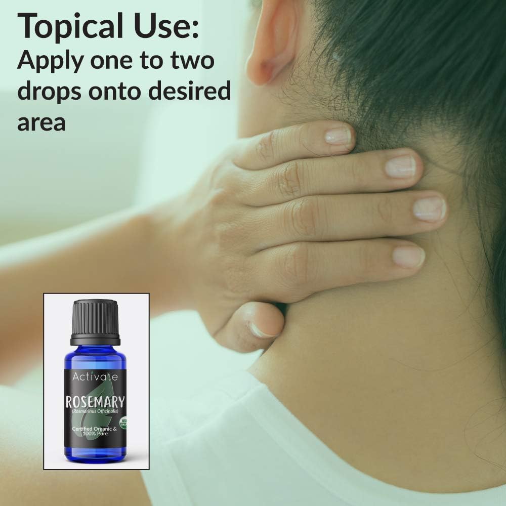 Activate Rosemary Organic Essential Oil 100% Pure, USDA Certified Organic, Premium Grade, Undiluted, Non-GMO, Therapeutic Natural Oils, Aromatherapy & Diffuser Use Gift 10ml