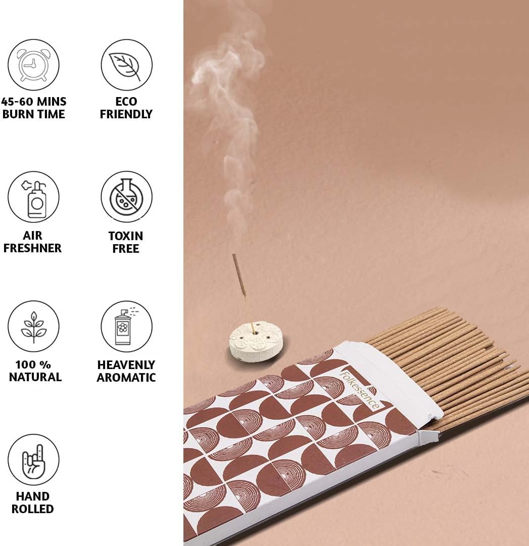 Folkulture Incense Sticks with Holder (120 Sticks)| Sandalwood & Oud Luxury Insence-Sticks for Aromatherapy, Meditation, Focus Gifts |No Charcoal,Non Toxic, 45 Mins, Long Burning Inscents-Sticks
