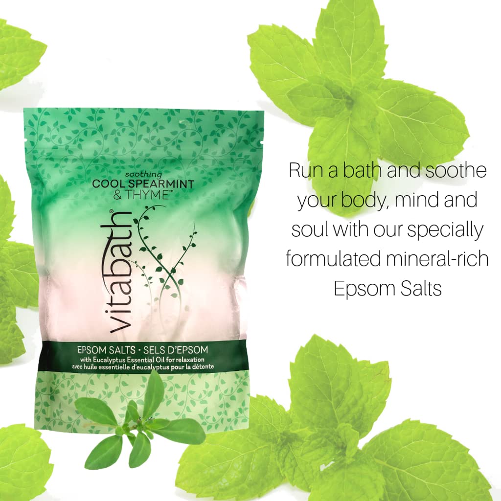 Vitabath Cool Spearmint & Thyme Epsom Salts Relaxing Therapeutic Aromatherapy & Nourishing Skincare - Muscle Soreness & Body Ache Soothing Soak for Women & Men - 36 oz