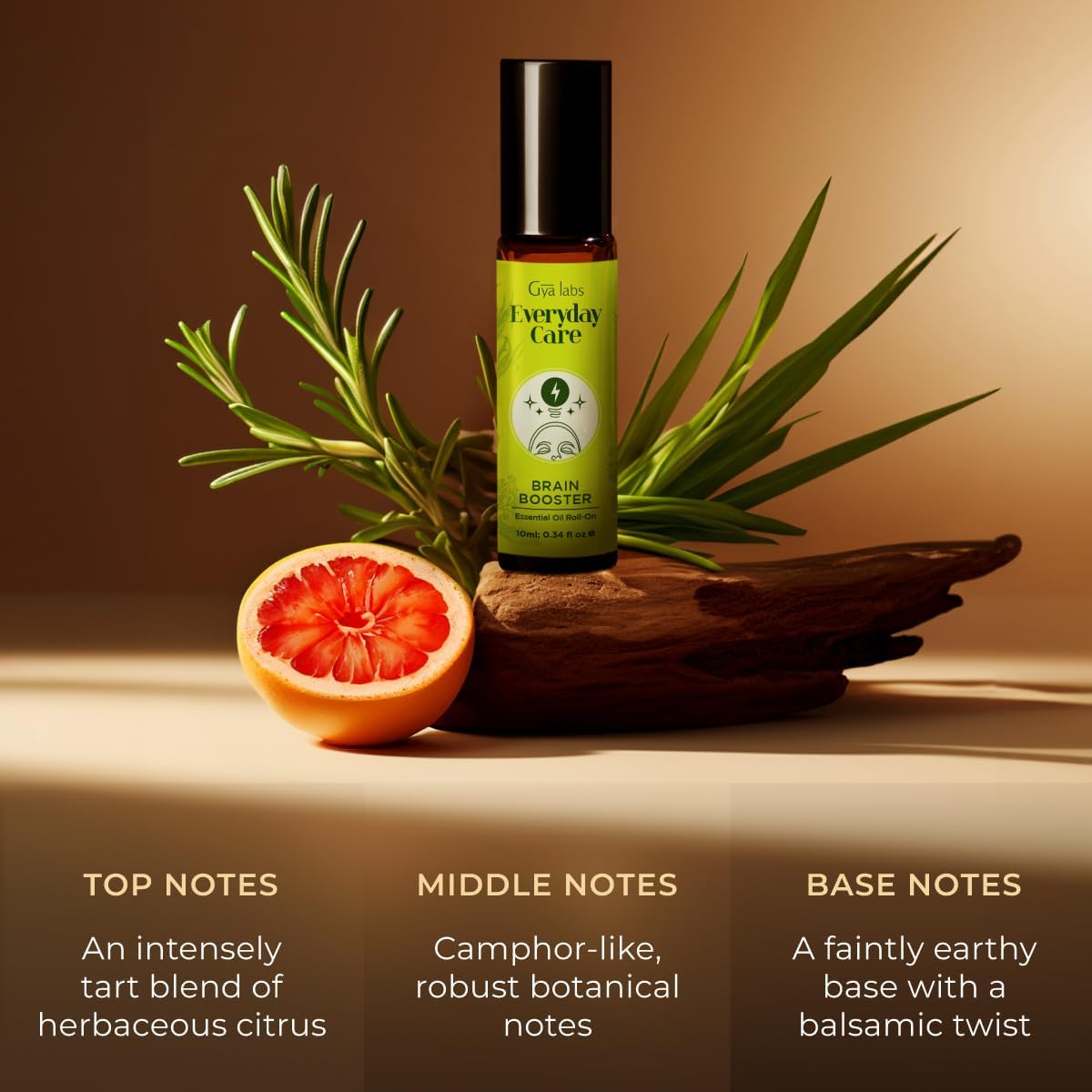 Gya Labs Brain Booster Essential Oil Roll On - 0.34 Fl Oz - Travel Size Roller for Camping, Skin, Aromatherapy Relief, Convenience