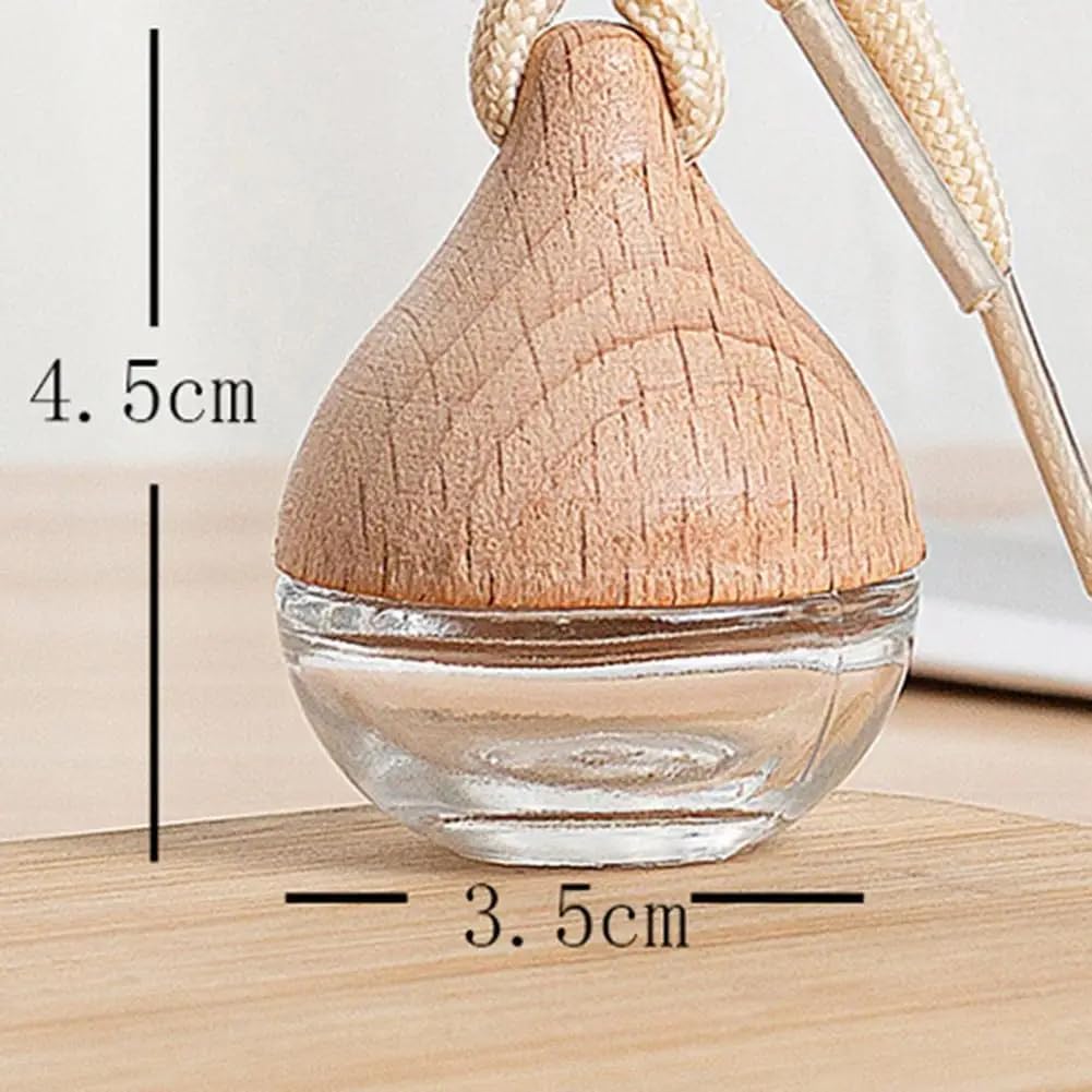 Omana 3-Pack Car Air Freshner Bottle 6ml Refillable Pendant with Wood Lid Elimination Air Diffuser Perfume Bottles for Essential Oils Car Decor Accessories, Frosted Glass (3 Pcs, Clear Glass)