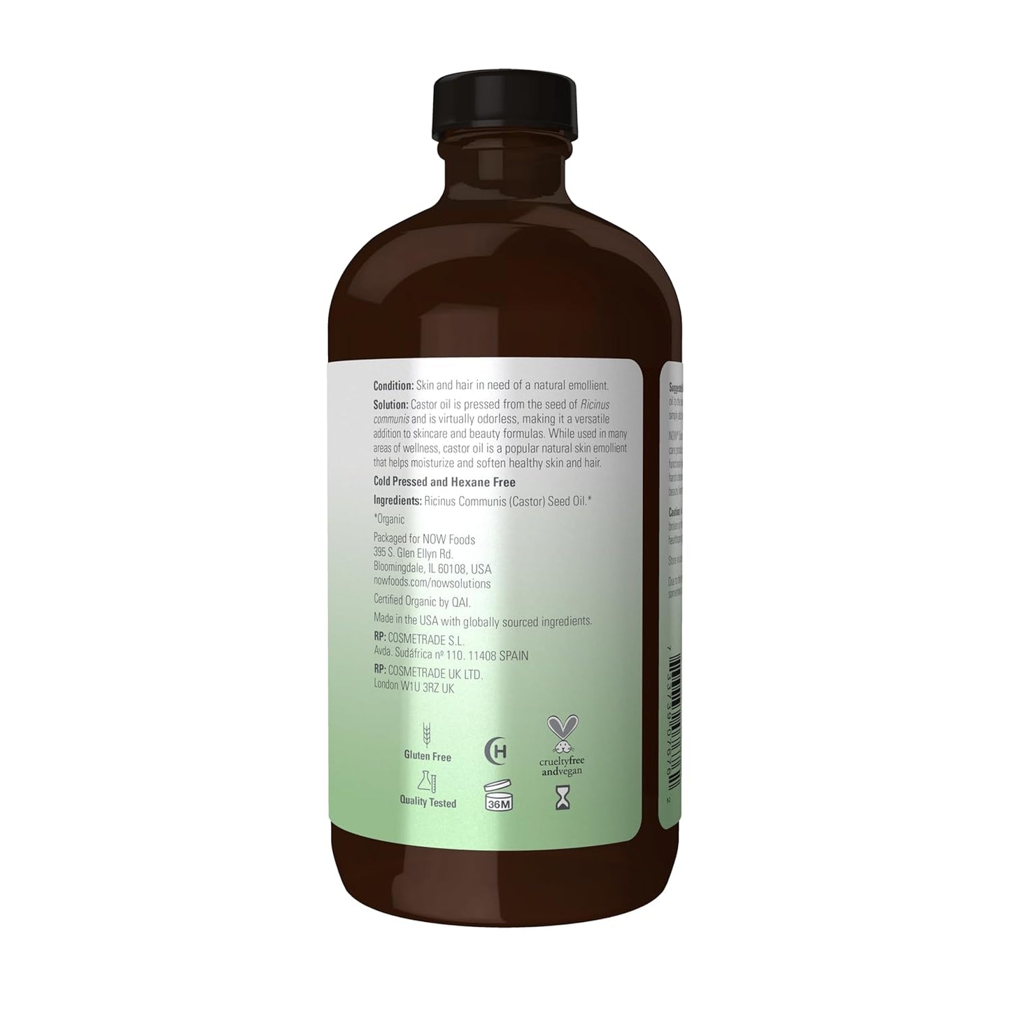 NOW Solutions, Organic Castor Oil, 100% Pure Versatile Skin Care, Multi-Purpose Skin Softener, 16-Ounce