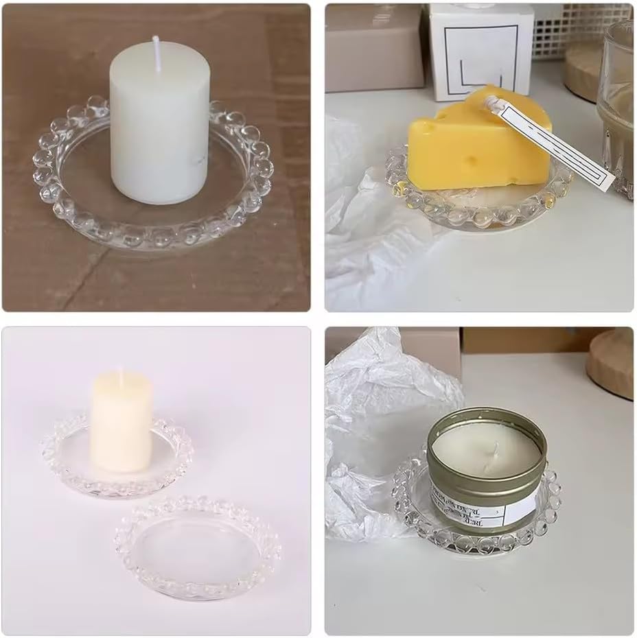 Transparent Acrylic Candle Plate Candlestick Tray Holder, 3.74'' Clear Round Aromatherapy Pillar Plates for Dining Table Wedding Home Use (4Pcs Acrylic Plate)