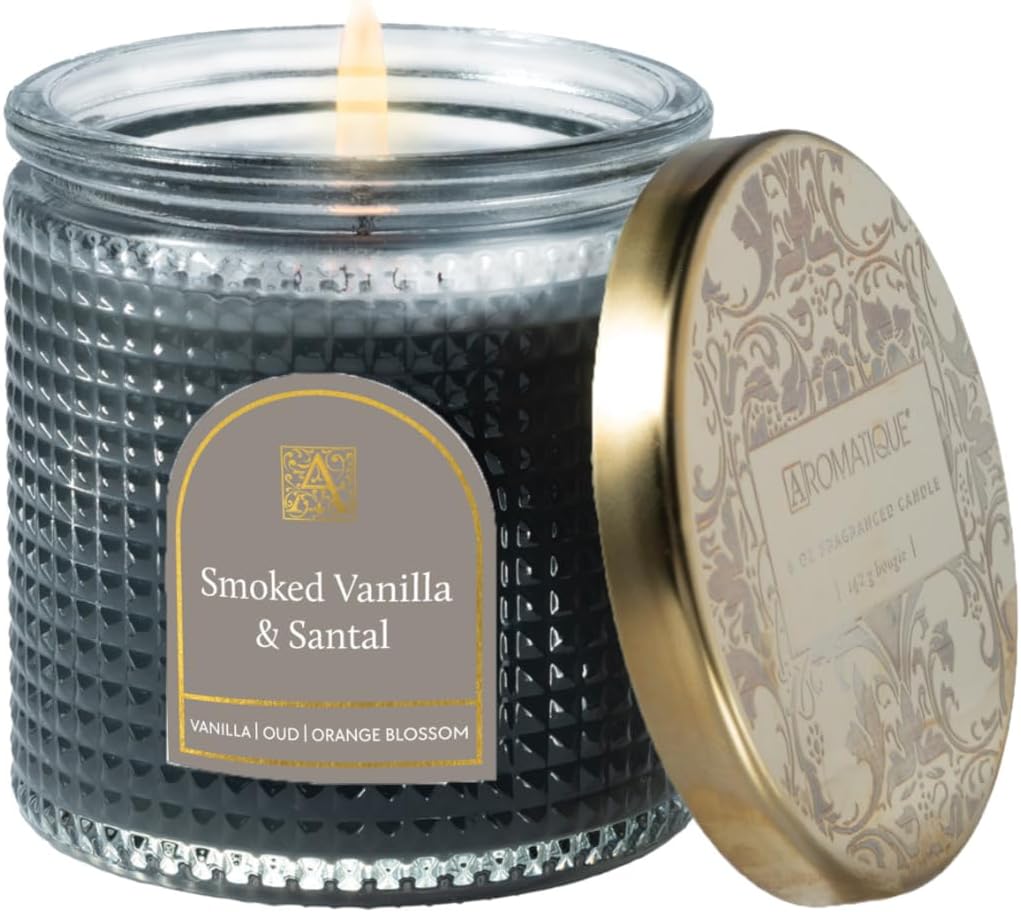 Aromatique, Smoked Vanilla & Santal Scent, Textured, Elegant Candle with Metal Lid, Home Fragrance for Relaxing Atmosphere, 6 oz, Mother's Day Gifts, Bridal Showers, Anniversaries, Holiday Gifts.