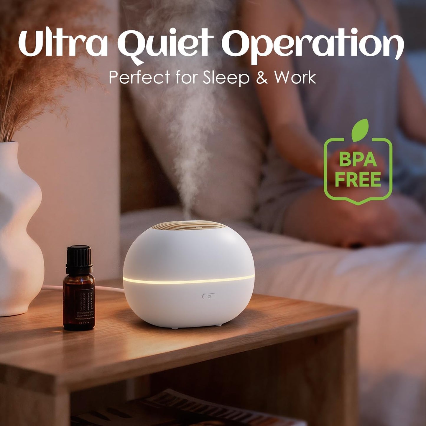 Soulorigin 100ml Mini Essential Oil Diffuser, Portable Aromatherapy Diffuser with Warm Light, One-Button Control, Auto Shut-Off, Quiet Ultrasonic Mist for Home, Travel, Yoga, Meditation (White)