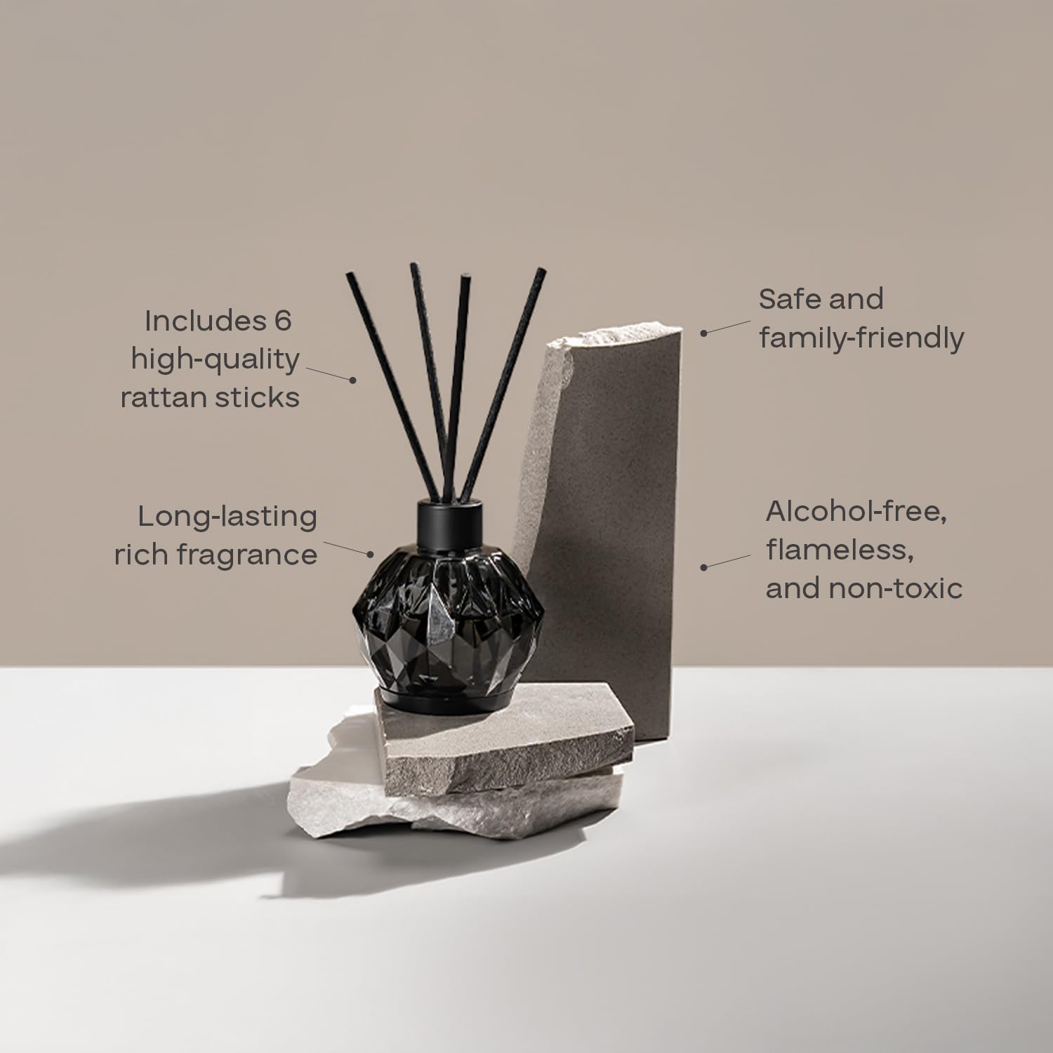 AromaPlan Luxury Reed Diffuser, Cozy Cashmere Scent Diffuser (8.5 fl oz, 250ml)- Natural Reed Diffusers Set, Includes Reed Diffuser Sticks & Fragrance Oil in a Glass Bottle- Home, Bathroom, Hotel