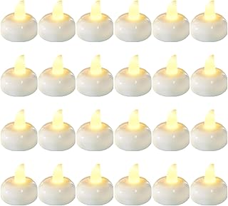 24pcs Warm White Flameless Waterproof LED Floating Candles,Battery Powered Outdoor Waterproof Flashing Tea lamp Voting Candle for Aquatic Ambiance - Wedding, Party, Spa