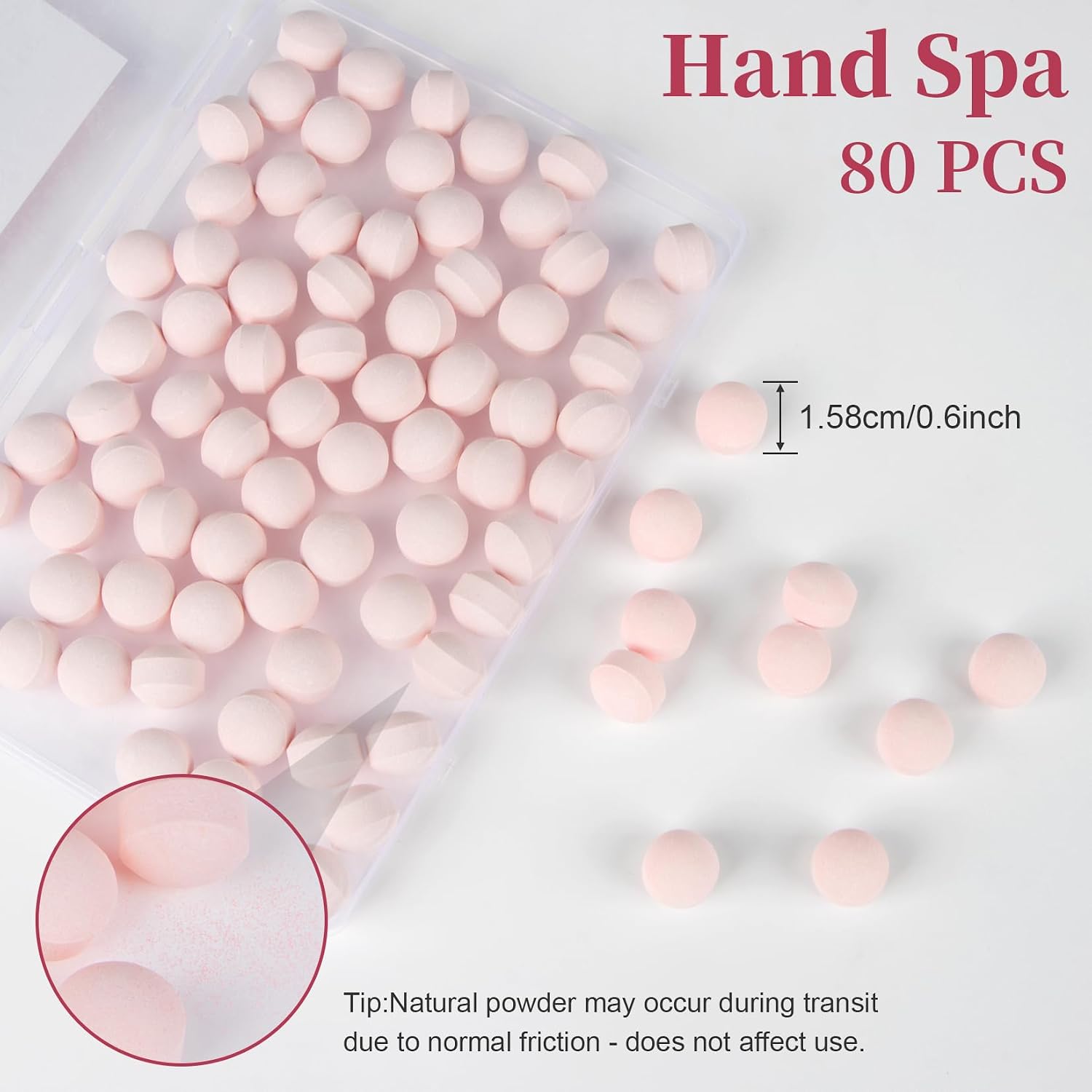 Manicure Spa Balls 8oz -Rose Soak Balls Moisturizing Tablets Cuticle Soften Bombas Efervescentes Para Pedicure Spa Nail Supplies Tools for Hand Soak Pedicure Soak Nail Care Nail Salon（80count）