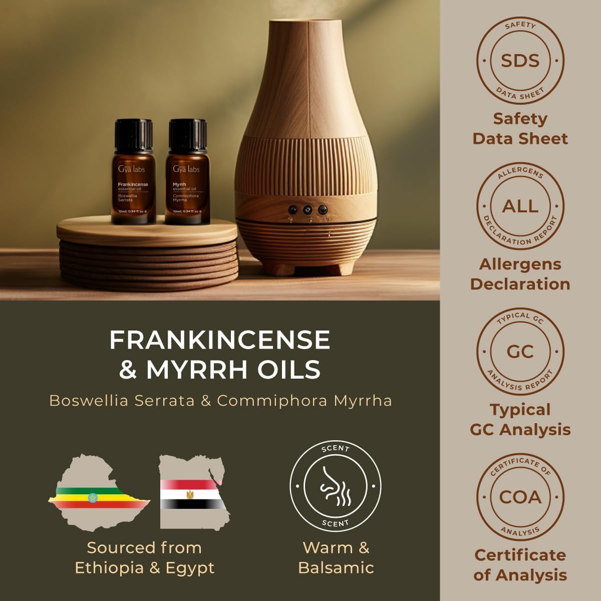 Gya Labs Frankincense and Myrrh Oils for Diffuser (0.34 fl oz x 2)