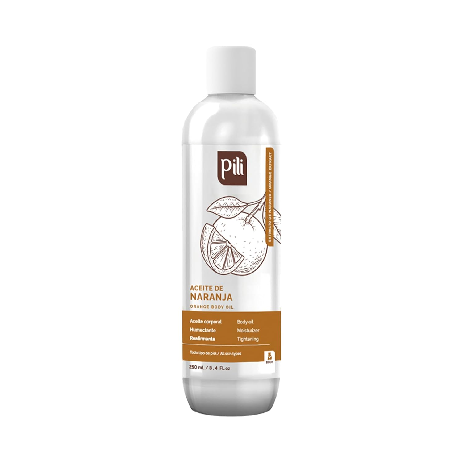 Pili Natural Orange Oil - Skin Tonic and Moisturizing Body Oil - Massage Oil - Prevents Cellulite, Stretch Marks, Firms & Tightens Skin - 8.4 fl oz