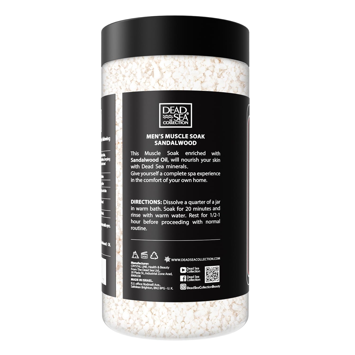 Dead Sea Collection Bath Salts for Men with Sandalwood Oil - Muscle Recovery Bath Soak – Mens Pure Dead Sea Salt for Soothing and Relaxing - 37 Oz