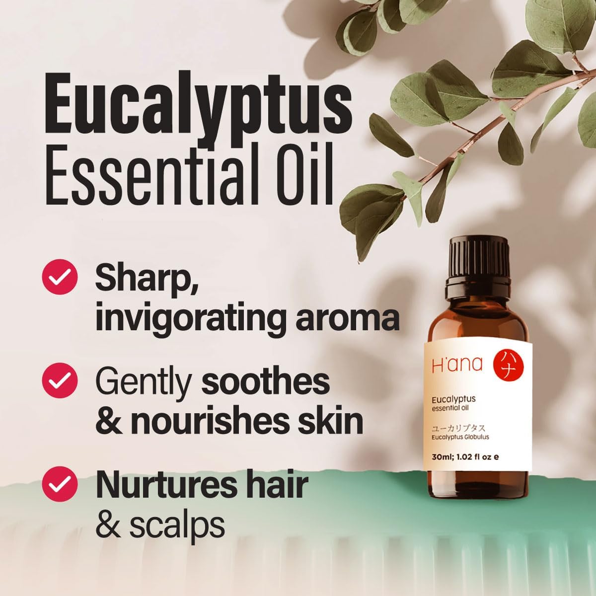 H'ana Eucalyptus Oil - 1.02 Fl Oz Eucalyptus Essential Oil for Hair, Skin, Diffuser, Aromatherapy & DIY