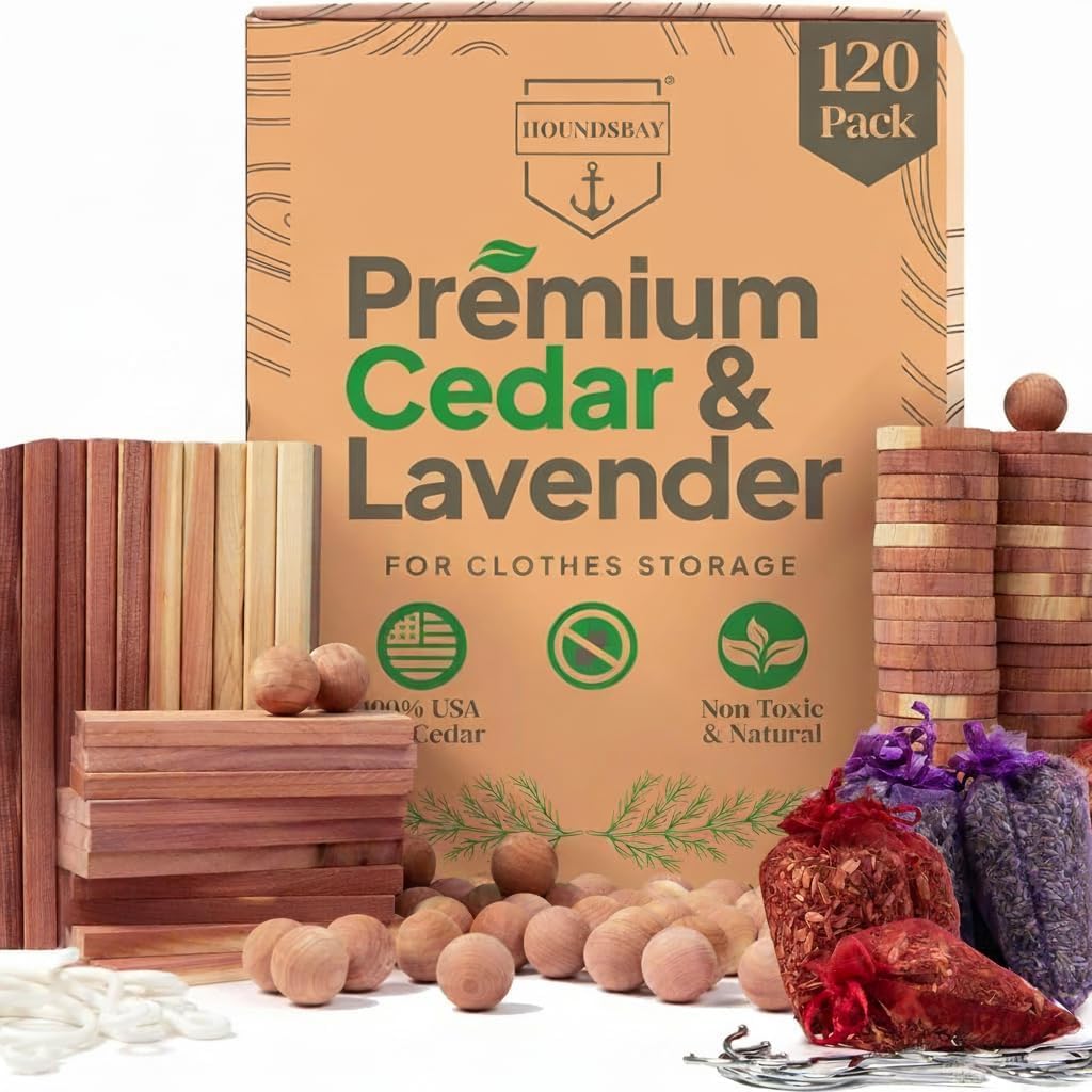 120 Variety Pack - Lavender and Cedar for Closets - Alternative for Clothes Storage - Closet Protection Scent Bags - Natural Freshner Hanger Rings - Scented Air Freshener for Closets